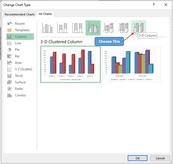 Changing to Separated 3D Column Chart