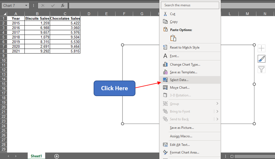 Choosing Select Data Option 1