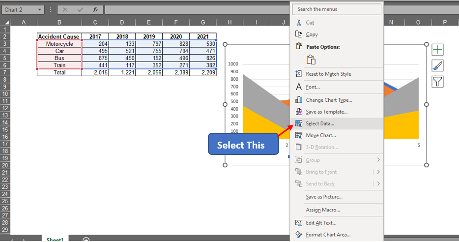 Choosing Select Data Option 2