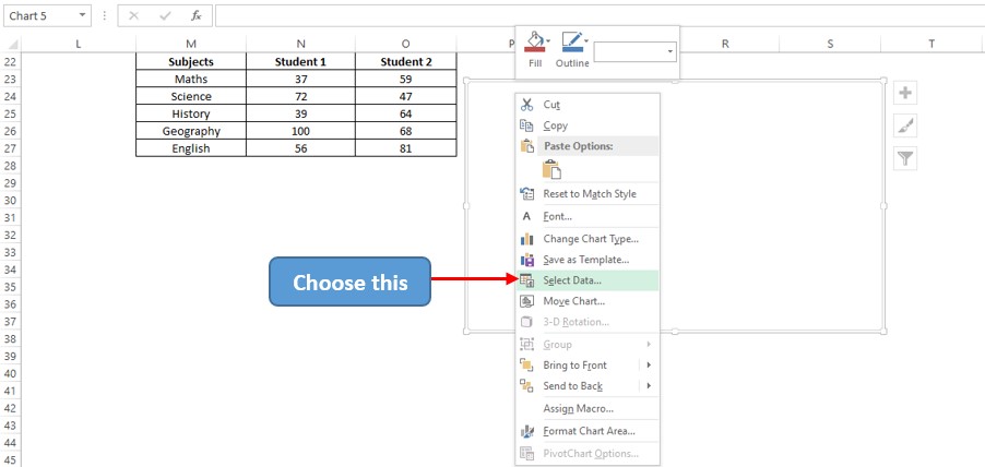 Choosing Select Data Option