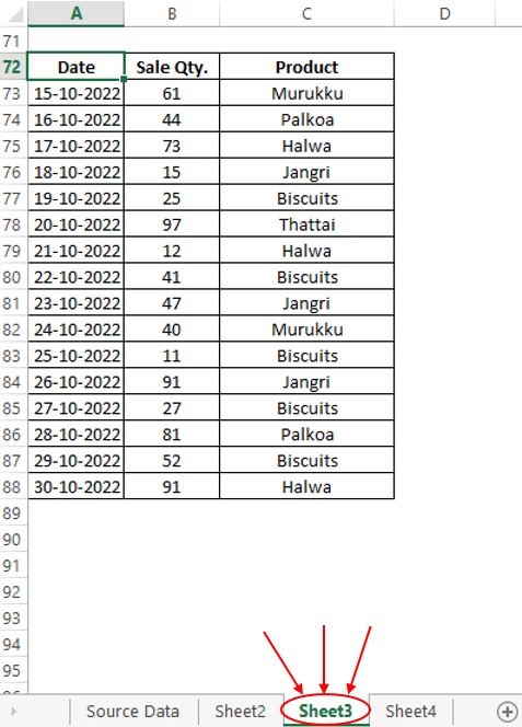 Destination List in Sheet 3