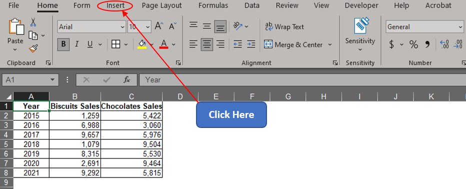 Locating the Insert Tab 1