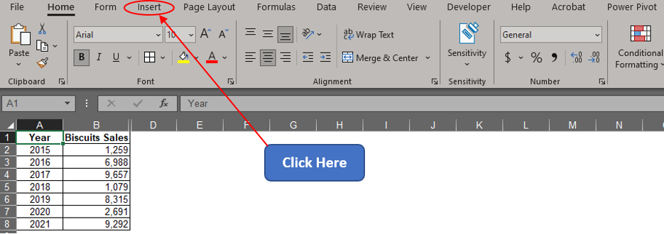 Locating the Insert Tab