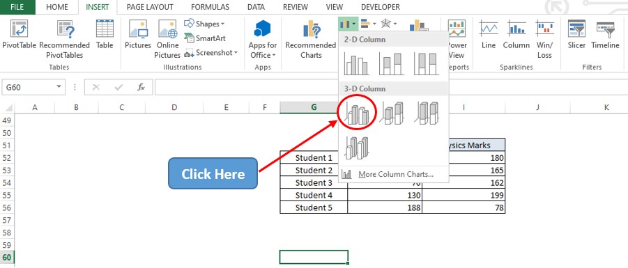 Selecting 3D Clustered Column Option