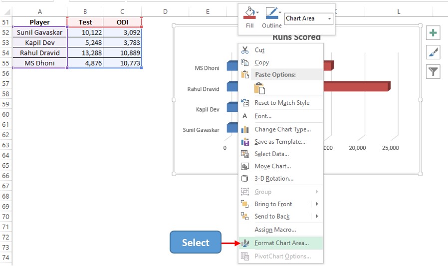 Selecting Format Chart Area