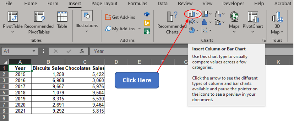 Selecting the Column Chart Option 1