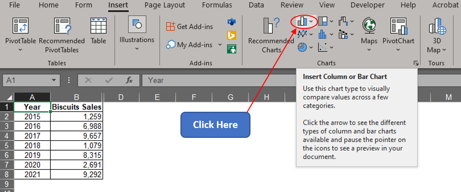 Selecting the Column Chart Option