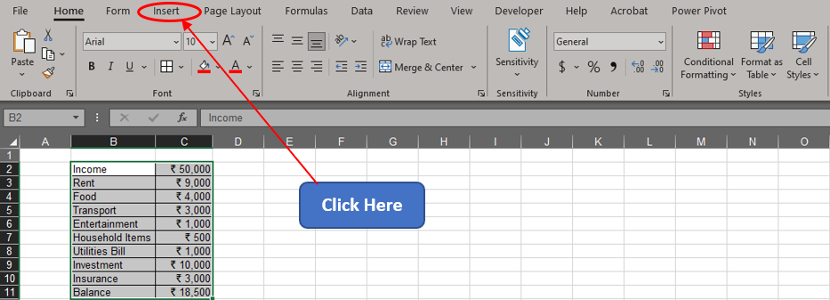 Locating the Insert Tab