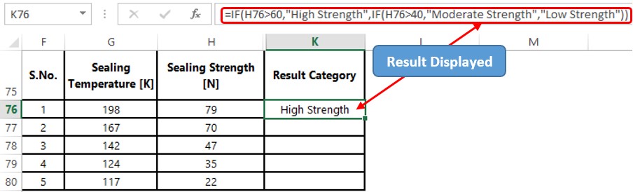 Result Displayed for H76