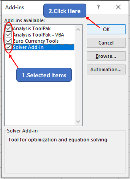 Selecting Items within Data Analysis Toolpak