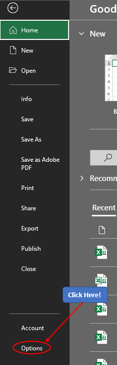 Selecting Options from File Menu